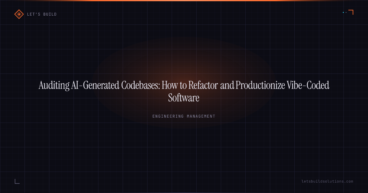 Auditing AI-Generated Codebases: How to Refactor and Productionize Vibe-Coded Software