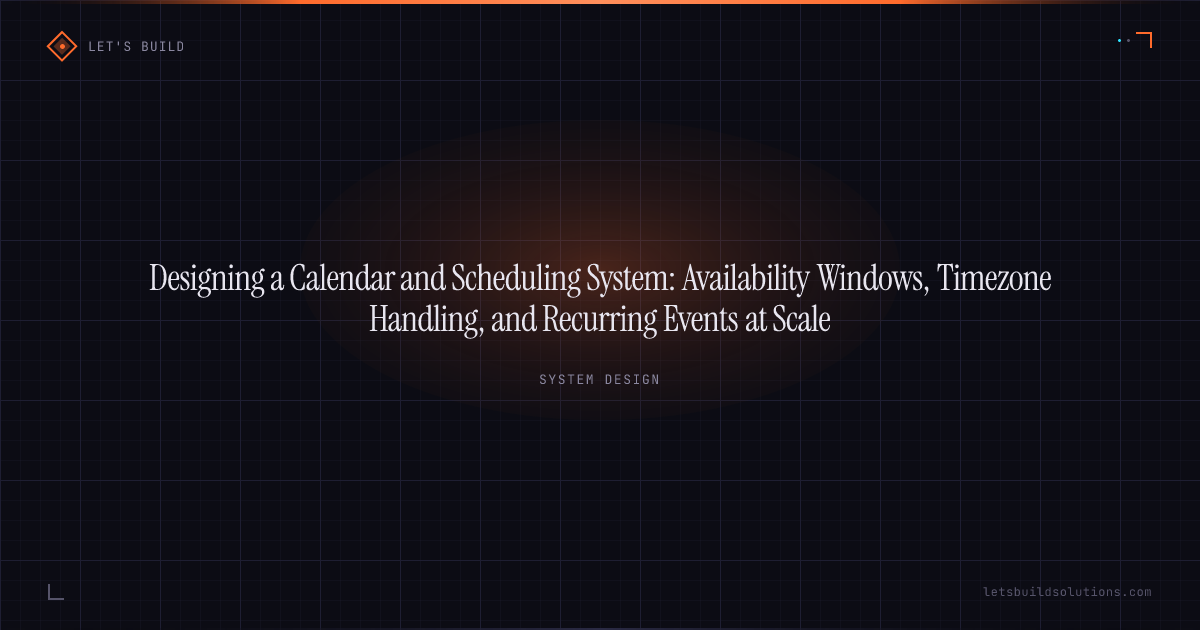 Designing a Calendar and Scheduling System: Availability Windows, Timezone Handling, and Recurring Events at Scale