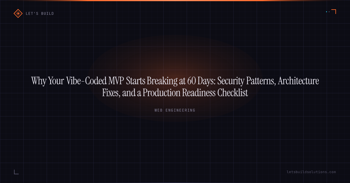 Why Your Vibe-Coded MVP Starts Breaking at 60 Days: Security Patterns, Architecture Fixes, and a Production Readiness Checklist